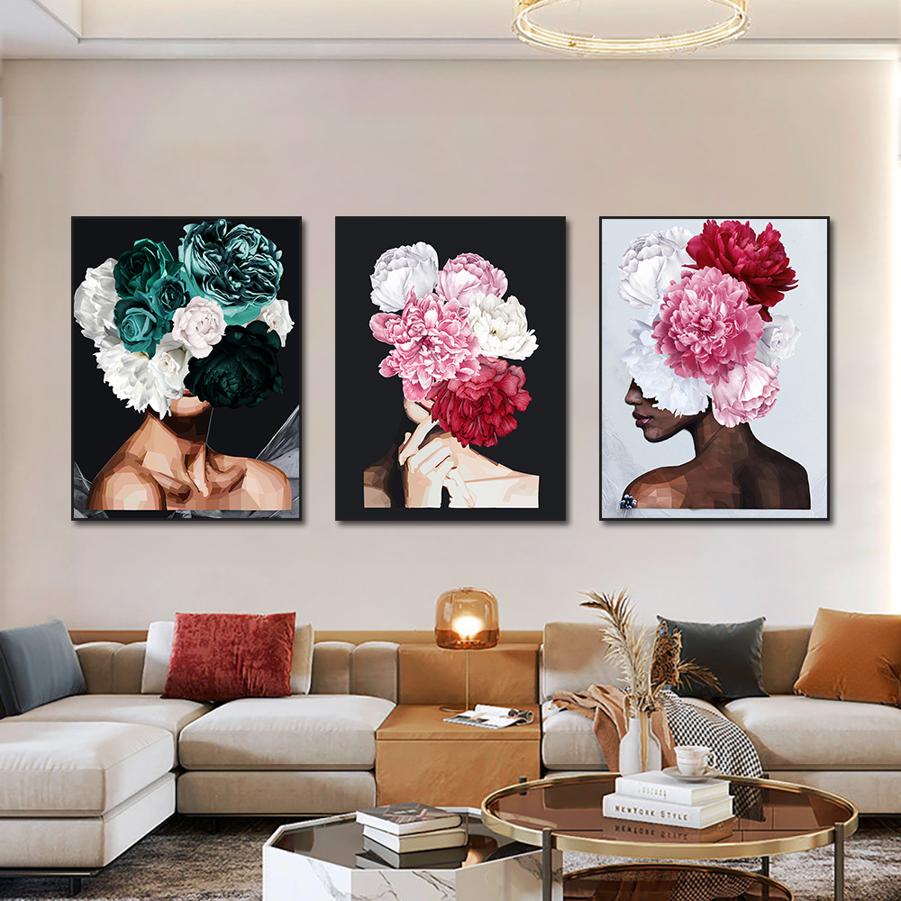 

Canvas Painting Nordic Style Woman Head With Flowers Modern Posters And Prints Wall Art Picture For Living Room Home Decor