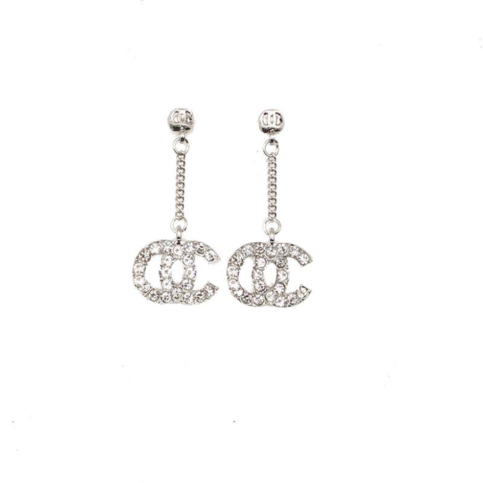 

18k Gold Plated Luxury Brand Designers Double Letters Stud Long Eardrop Geometric Classic Women S925 Silver Crystal Rhinestone Earring 233p