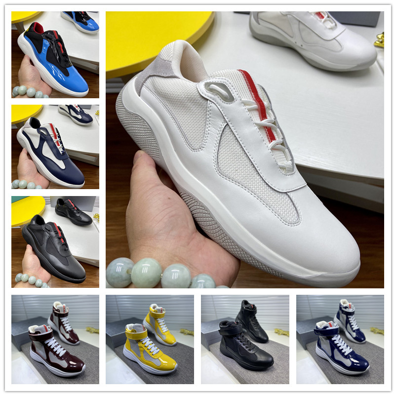 

2022 Designer Sneakers Flat Trainers Casual Shoes High Gang Outdoor Shoes Top Patent Leather Black Blue Mesh Lace-Up Nylon Men America Cup With Box