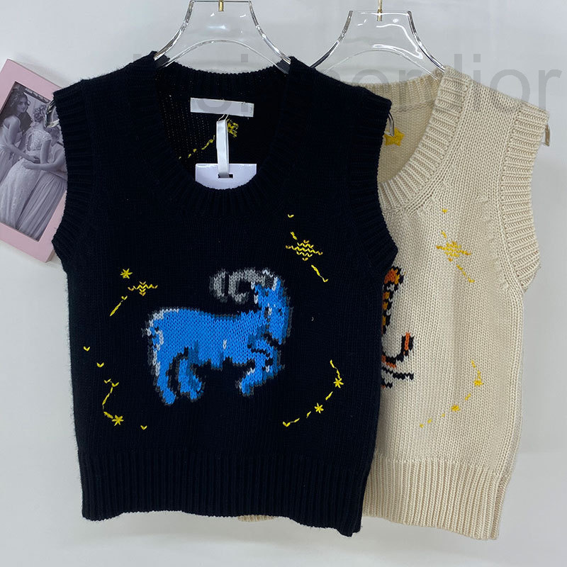 Women's Knits & Tees designer Summer home D Aries cancer jacquard cute round neck sleeveless sweater top with suspender vest