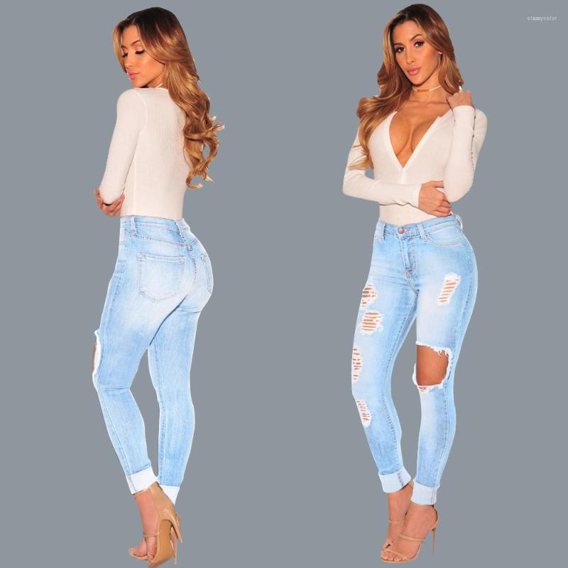 

Women' Jeans 2022 Spring Fashion Casual Ripped Slim Women' Mid-waist Denim Pants, Blue