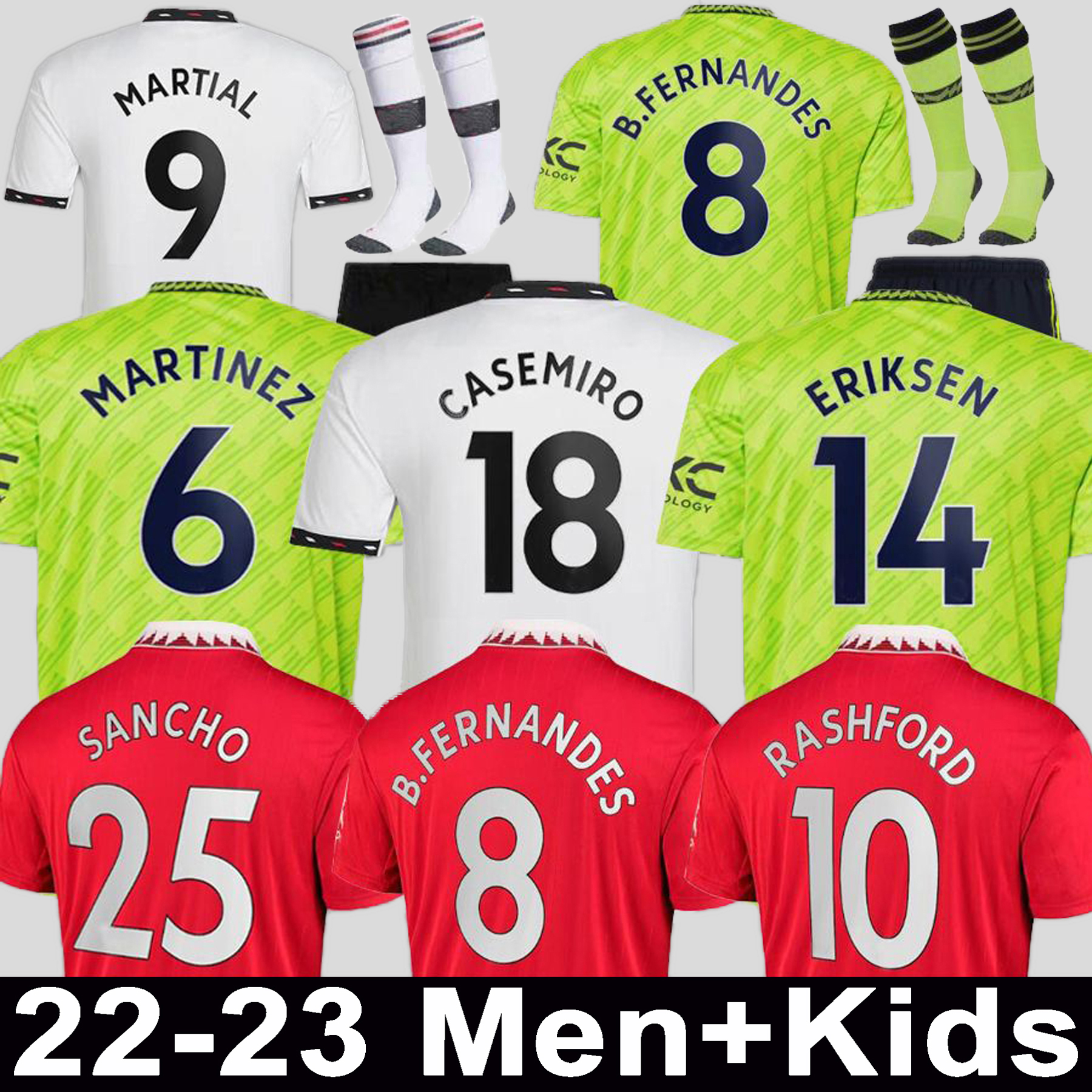 

SANCHO soccer jerseys 22 23 Fans Player version MANS UTDS MARTIAL MANCHESTERS B.FERNANDES RASHFORD Martinez SHAW ERIKSEN 2022 2023 football shirt men kids kit set, 22 23 away aldult epa