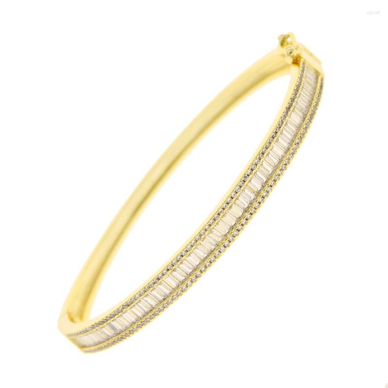 

Bangle 2022 Fashion Women Lady European Classic Iced Out Bling Micro Paved Baguette CZ Wide Band Bracelets Wedding Jewelry