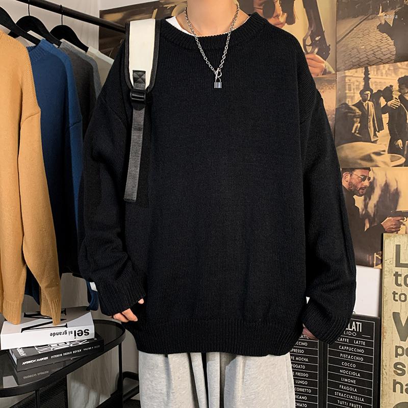 Chandails pour hommes à manches longues pull tricoté hommes automne et hiver tendance ample col rond vêtements classique couleur unie