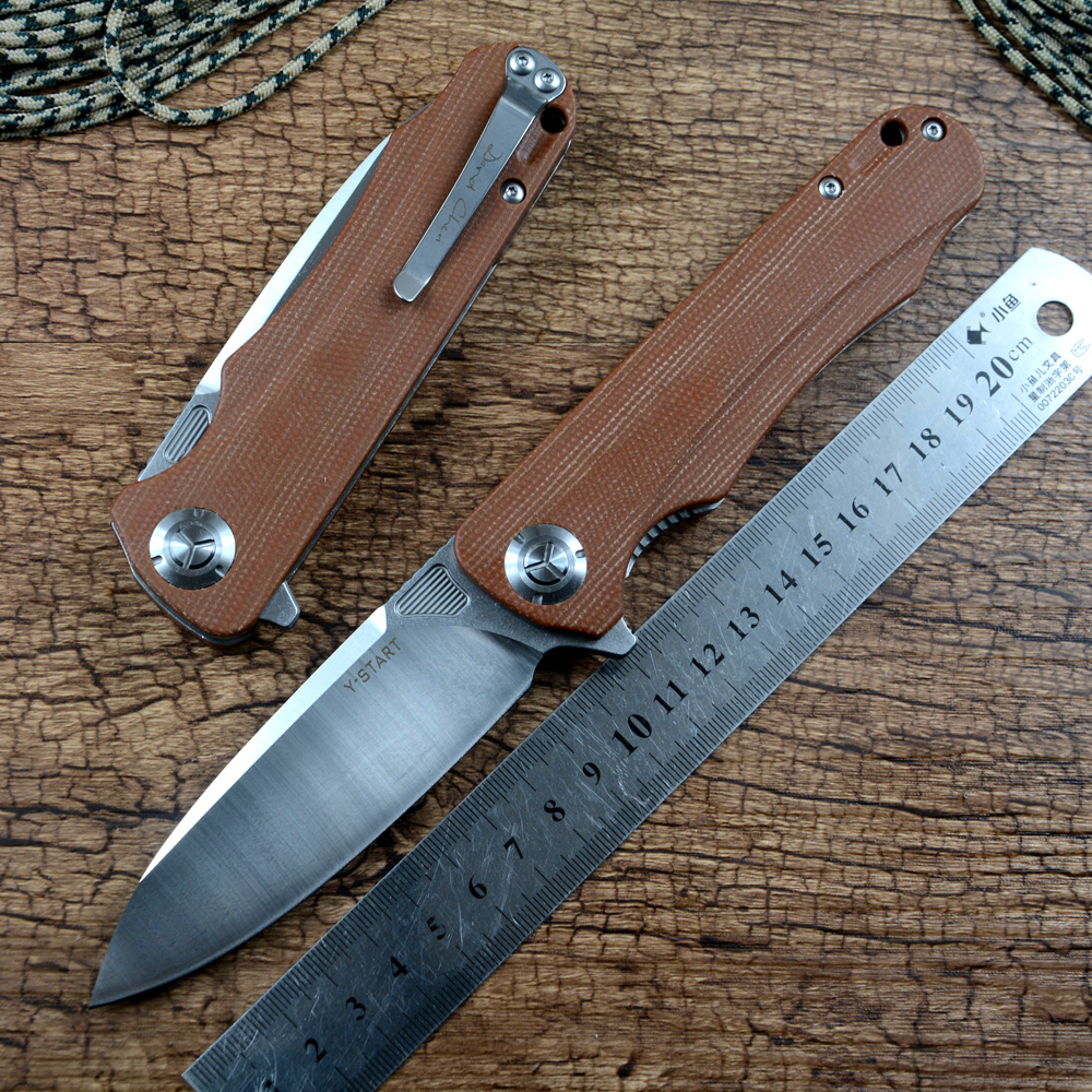 Y-START Couteau Pliant D2 Lame Céramique Roulement À Billes Rondelle Lin Micarta Poignée Chasse Survie En Plein Air EDC Conçu par David Chen LK50