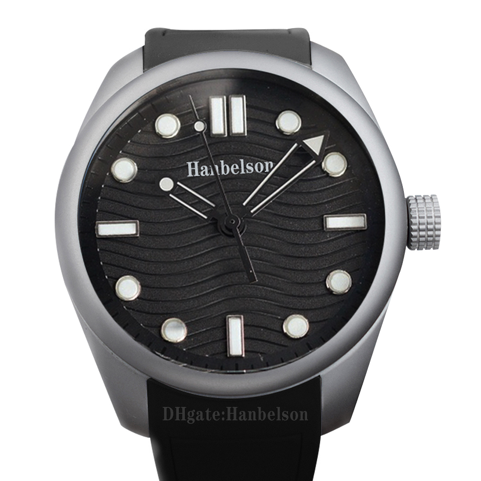 

Mens Watch 2813 Automatic Movement Wristwatches Luminous Jet Black PVD Sports Rubber Strap Watches QC, Leather strap with folding clasp