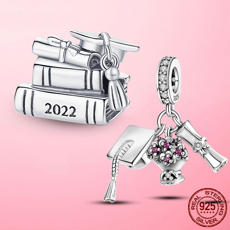 

925 Silver Charm Beads Dangle Graduation Books Charm Bead Fit Pandora Charms Bracelet DIY Jewelry Accessories