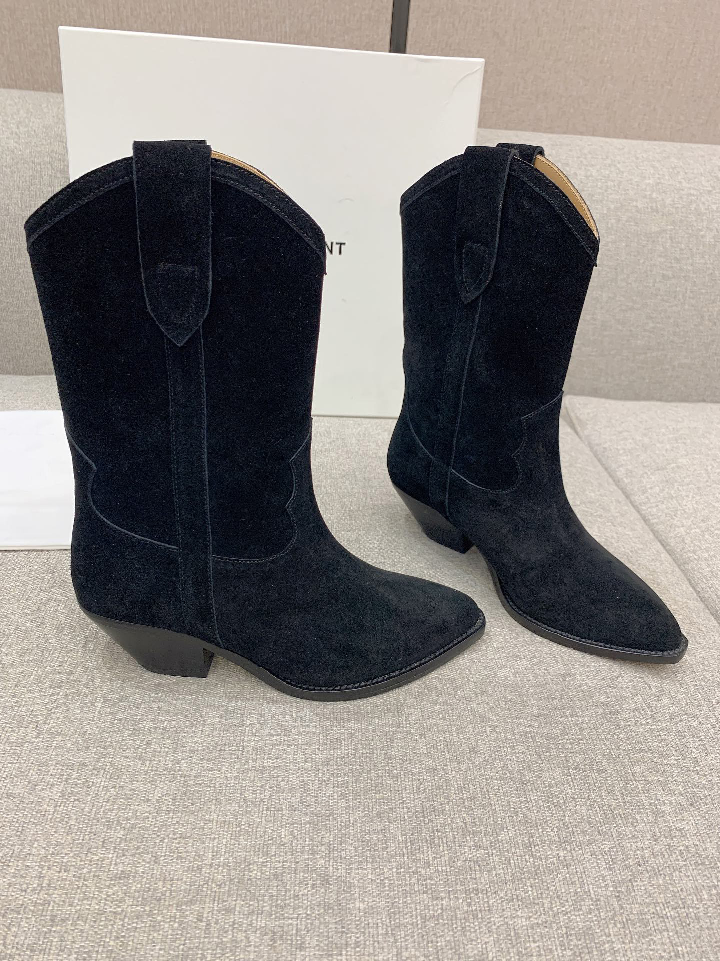 

Paris Isabel Dahope Suede Cowboy Boots Marant Black Fashion Cowgirl Shoes Perfect