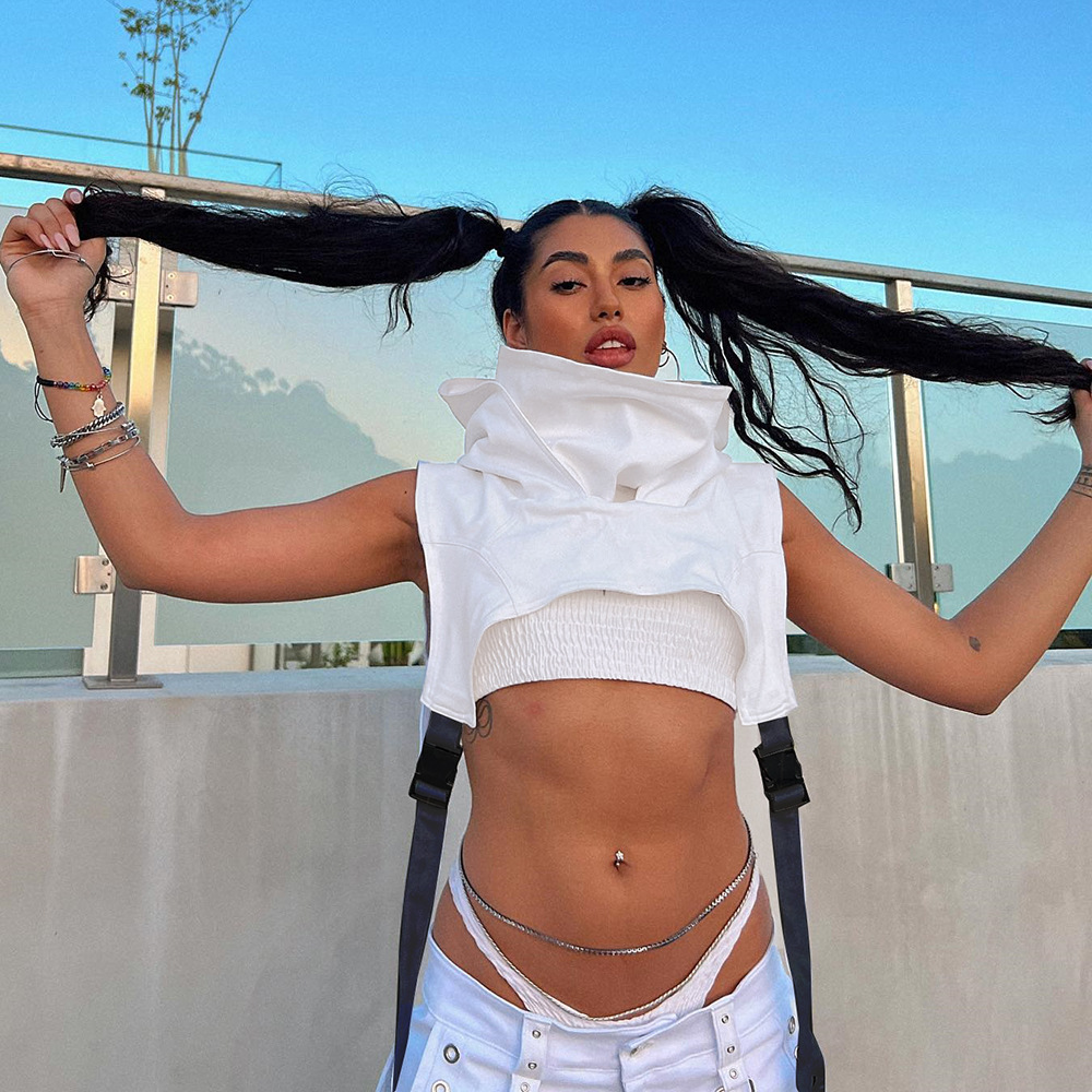 

Women' Tanks White Sexy Crop Top Women Summer Sleeveless Vest Harajuku Cropped Hoodies Stand Collar Hooded Thin Pullovers Tees Female