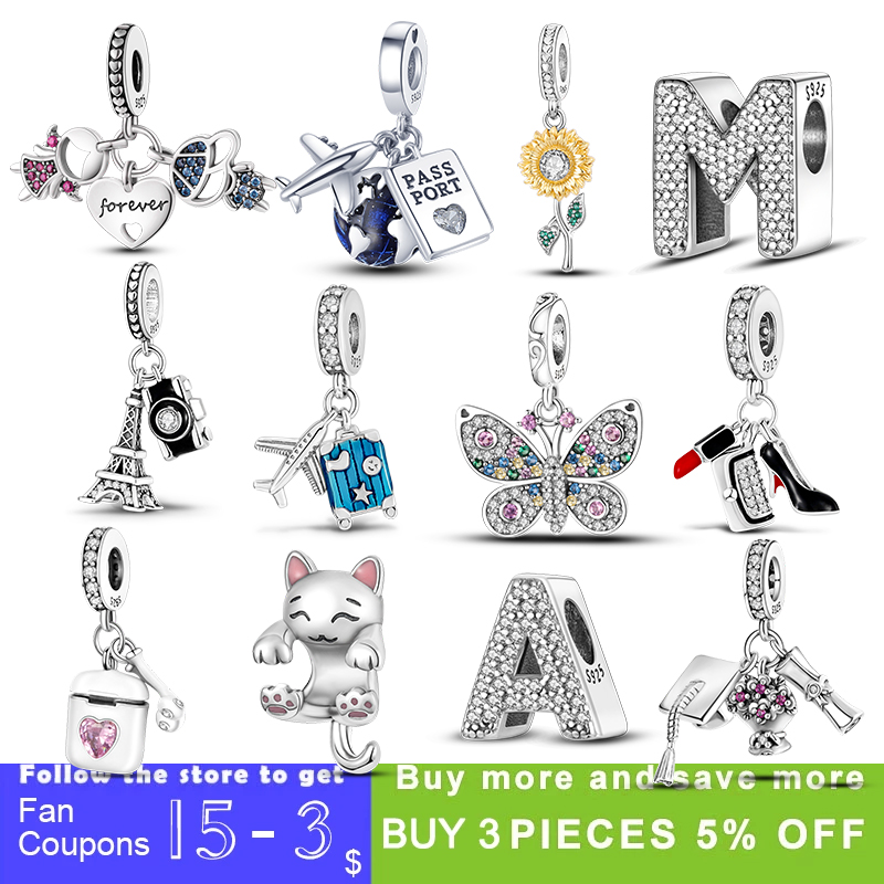 

925 Silver Charm Beads Dangle Airplane Travel Graduate Charm Mum Love Angel Bead Fit Pandora Charms Bracelet DIY Jewelry Accessories