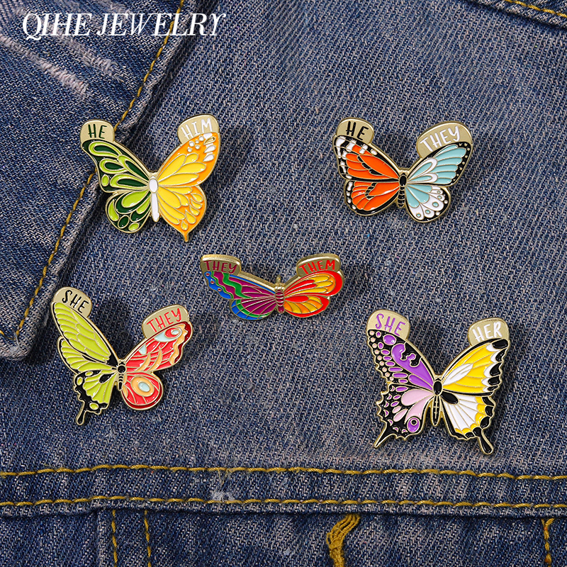 

Butterfly Pronoun Enamel Pin Brooch Insect Animal SHE HER THEY THEM Badge Moth Pin Jewelry Lapel Backpack Gift Accessories
