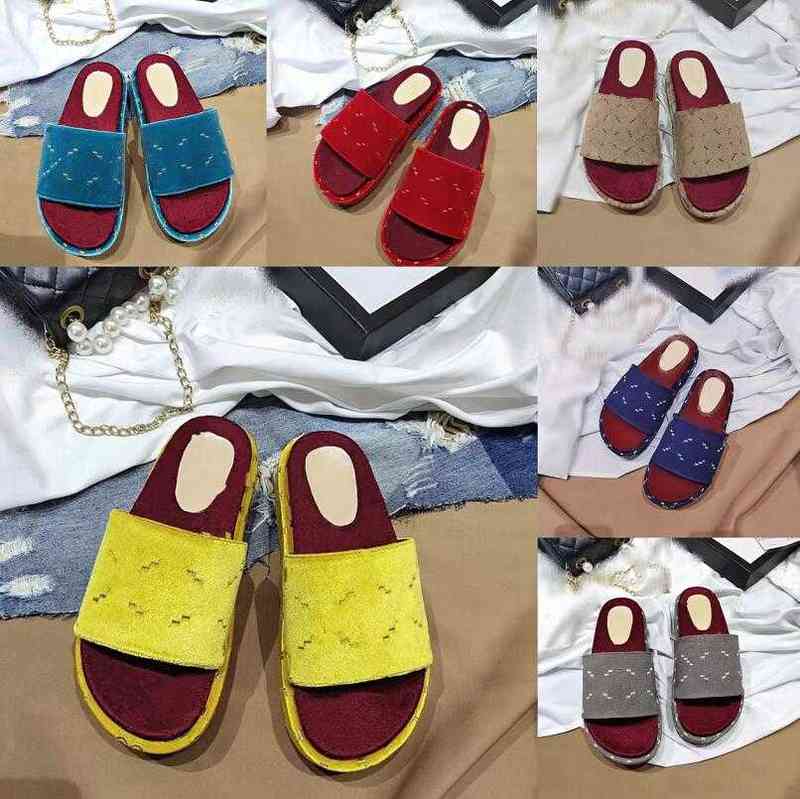 

Slippers Shoes Flat Mules Designer Sandals Autumn Flock Thick Bottom Women Embroidered Sandal Cotton Platform Fashion Slipper Letter Outdoor, Red 5cm