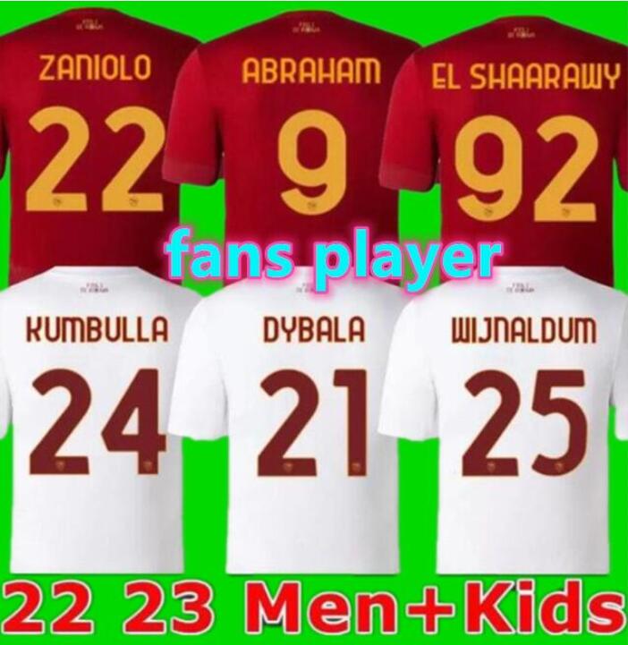 

22 23 roma SOCCER JERSEYS DYBALA home belotti CELIK Pellegrini Abraham 2022 2023 Wijnaldum Zaniolo MANCINI KUMBULLA men kids kit FOOTBALL EL SHAARAWY Unriform rome