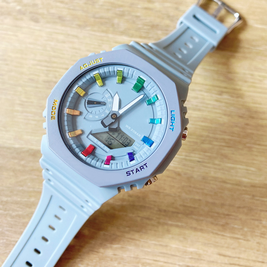 

20 Colors Sports Quartz Digital Men's 2100 Watch Full Function LED Automatic Hand Raise Light World Time Oak Series, 10