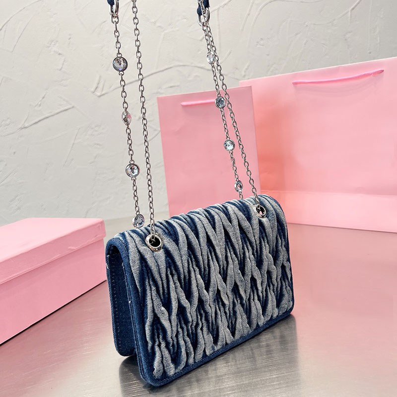 

Jeans miu bag Diamond Chain Crossbody Bag Handbag Purse Tote Shoulder Bags Fashion Pleated Embroidered Sheepskin Pattern Diamante Flap Clutch High WPPS, Black