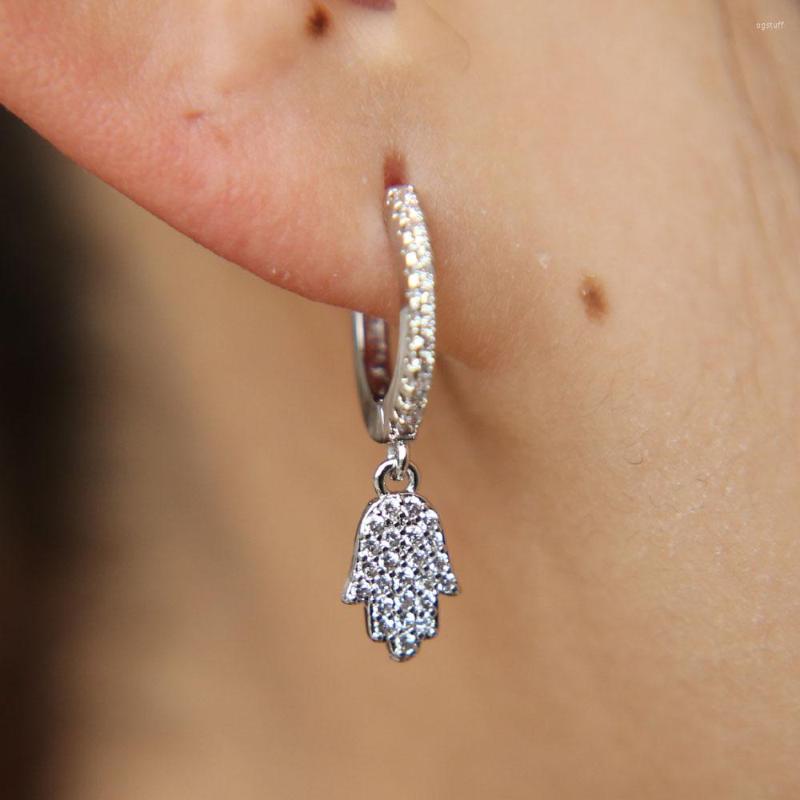 

Dangle Earrings Wholesale Silver Color Jewelry Classic Ear Micro Pave Clear Cz Tiny Cute Hamsa Hand Fatimas Charm Earring