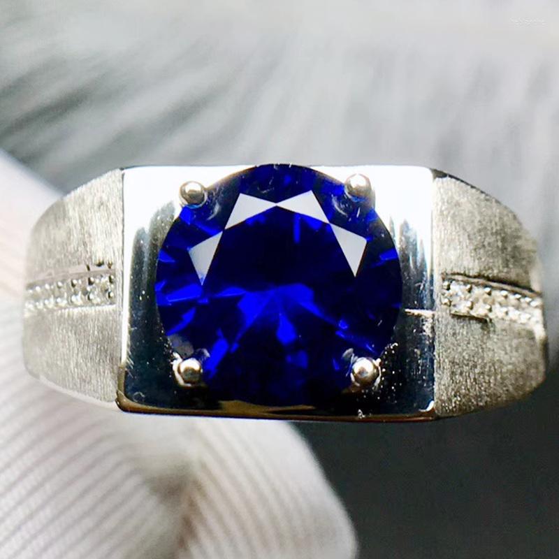 

Cluster Rings Men Ring Blue Sapphire Round Per Jewelry 8 8mm 2.3ct Gemstone 925 Sterling Silver Fine J2110314