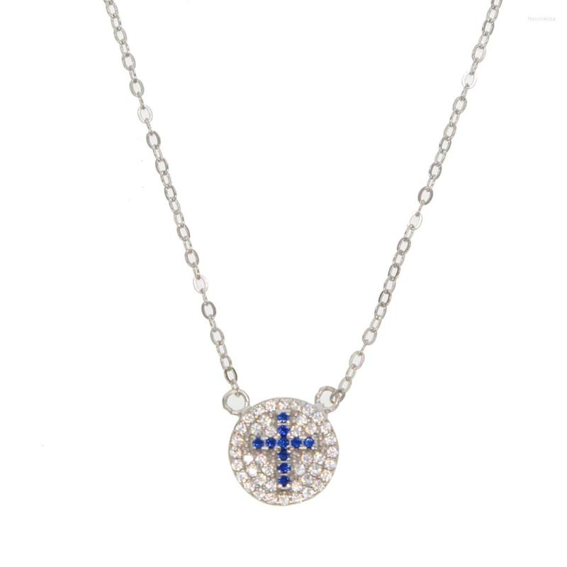 

Chains Simple 925 Sterling Silver Jewelry Pave Blue Sparkling Cz Tiny Cross Roud Disk Pendant Chocker Necklaces For Women