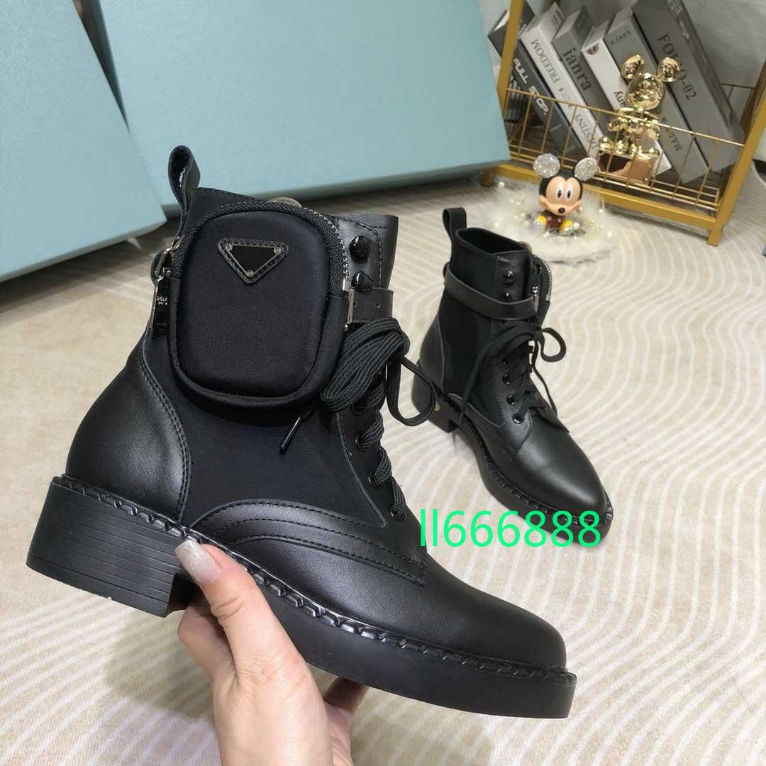 New Fashion Womens Half Boots Motorcycle Boot Booties Shoes Monolith Shiny Leather Nylon Fashion Thick Rubber Sole Top Designer Ladies Winter Wal