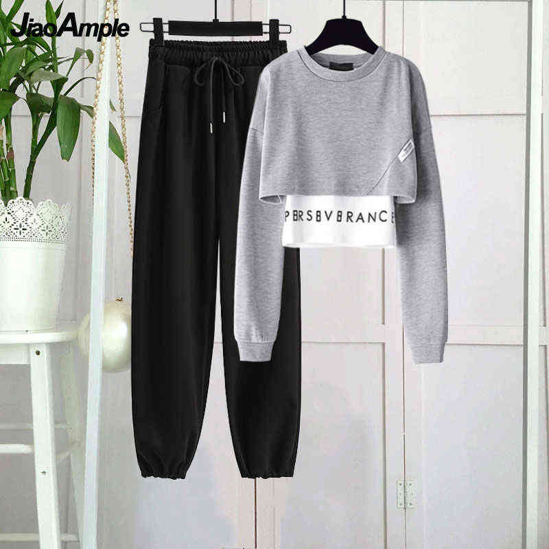 Women's Tracksuits Women's Tracksuit Autumn 2022 New Top Pants Suit Korean Fashion Elegant Short Sweater Trouser Two-piece Set Female S