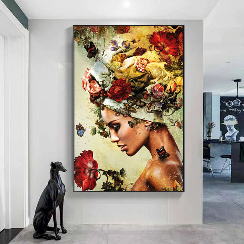 

Canvas Painting Beauty Profile Woman Flower Art Modern Posters Prints Wall Art Pictures for Living Room Wall Decoration Cuadros