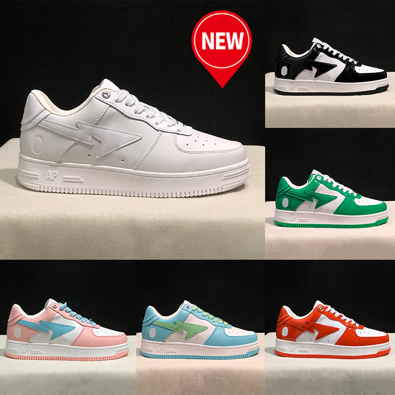 

New Sta Low casual shoes Nigo triple white Patent Leather Blue black White Pastel Pink beige suede ABC Camo Green apes luxury men women designer sneakers GAI, Shoe box