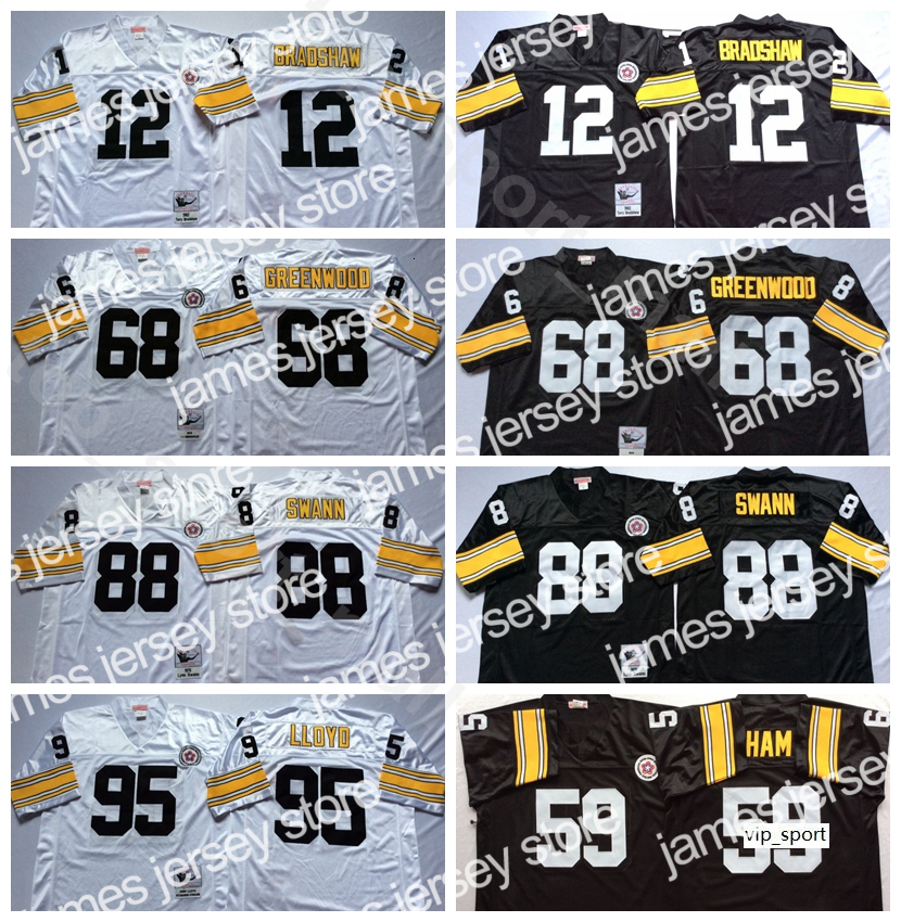 

Football Jerseys NCAA Football 12 Terry Bradshaw 68 .C Greenwood 59 Jack Ham 88 Lynn Swann Jerseys 95 Greg Lloyd Black White Man Vintage Stitched Good, 95 black