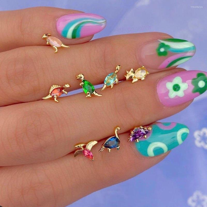 

Stud Earrings Trendy 925 Sterling Silver Animal Minimal Minimalist Girls Cute Lovely With Colorful Cz Paved Dragon Shape Jewelry