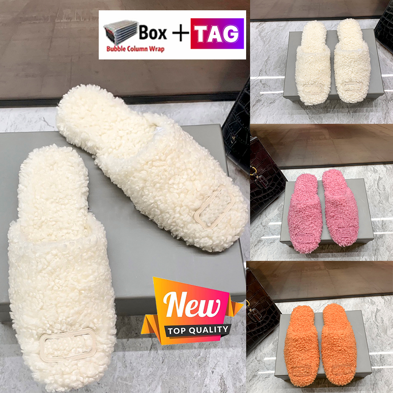 

Cosy Slippers Double Signature Shearling slides Warm winter slipper with box Comfortable fur woman Sandals White Pink Orange Women shoes indoor Plush slide Sandal, No.10