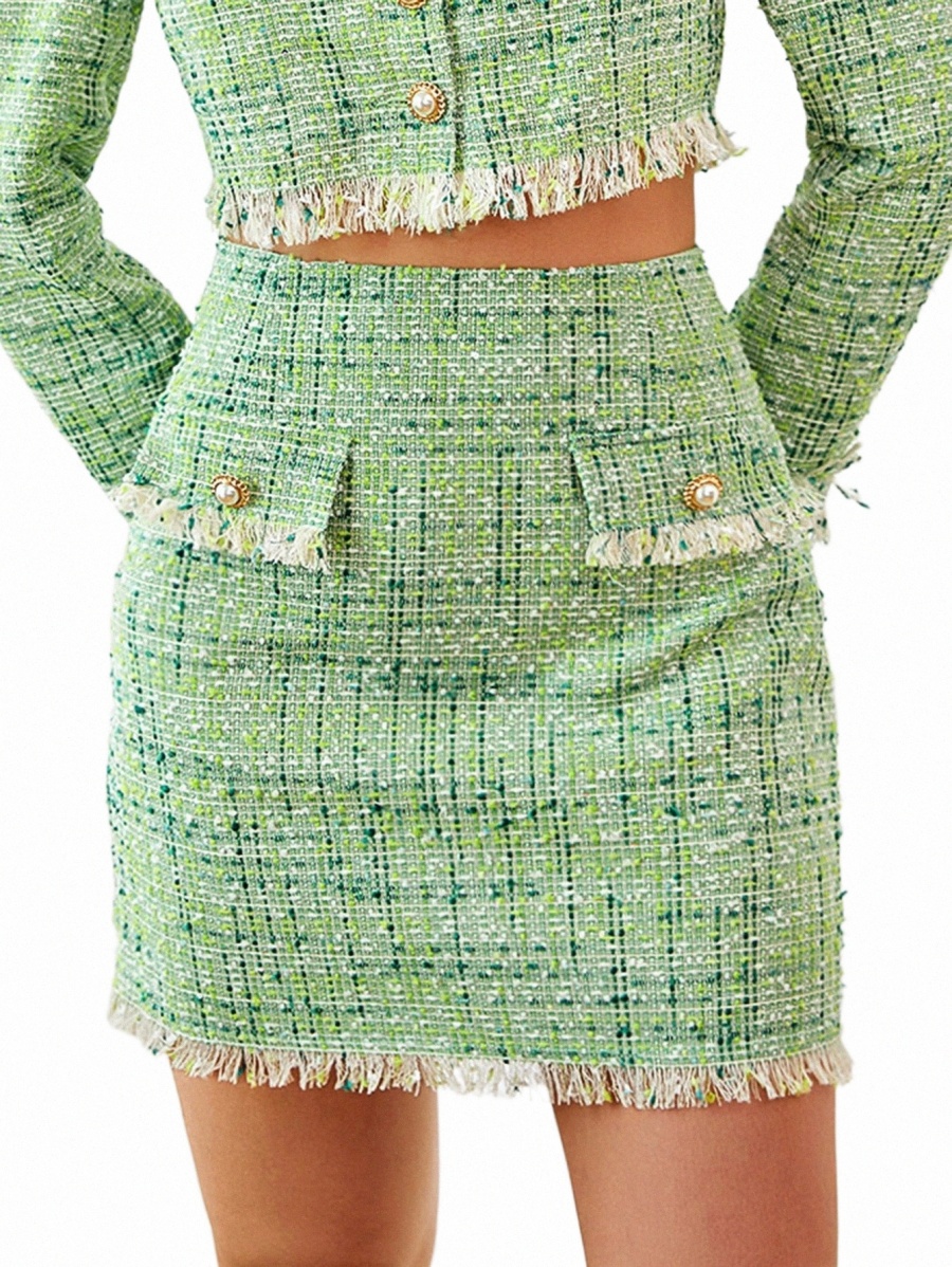 

Skirts raw Trim Buttoned Detail Tweed Skirt 2022 Hot New 74RZ#, Lime green