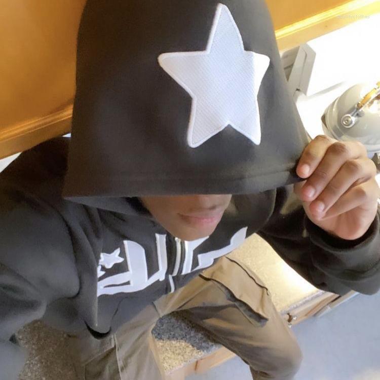 Men's Hoodies Star Graphics Print Hoodie Men Gothic Zip Up Long Sleeve Oversized Sport Jacket Coat Harajuku Hooded Sweatshirt Y2K Teen