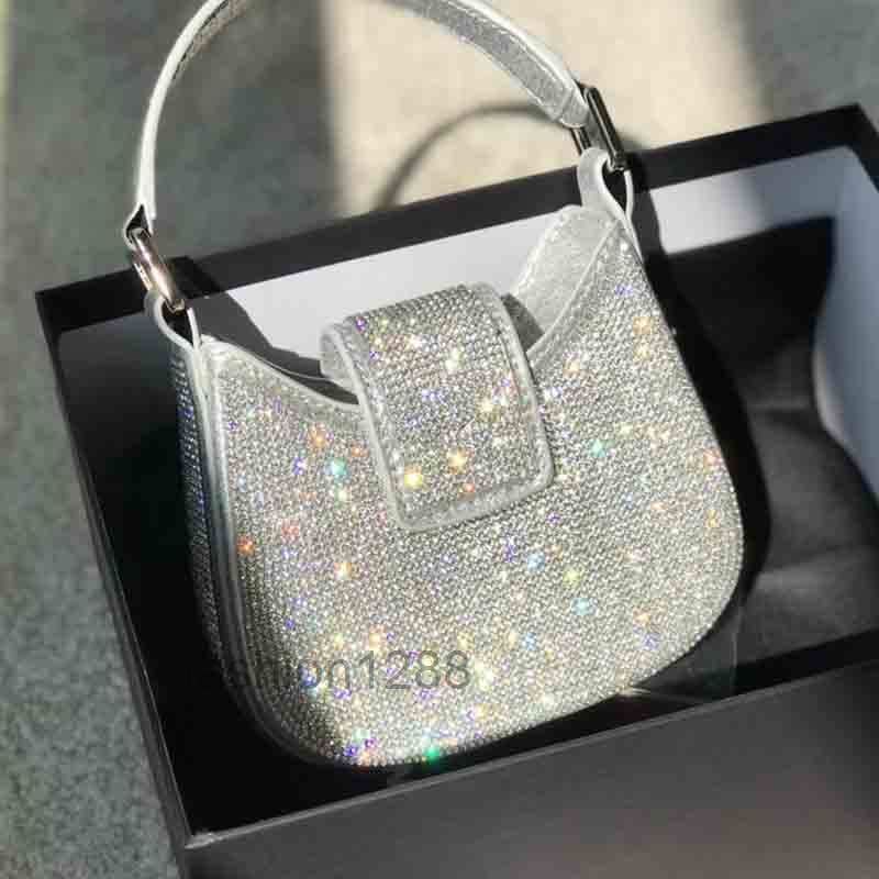 

5a Quality Rhinestone Hobo Axillary Bag Women Mini Crescent Bags Shimmer Handbags Designer Chain Crossbody Shoulder Bags Flap Purse Hobos Ad, 22cm