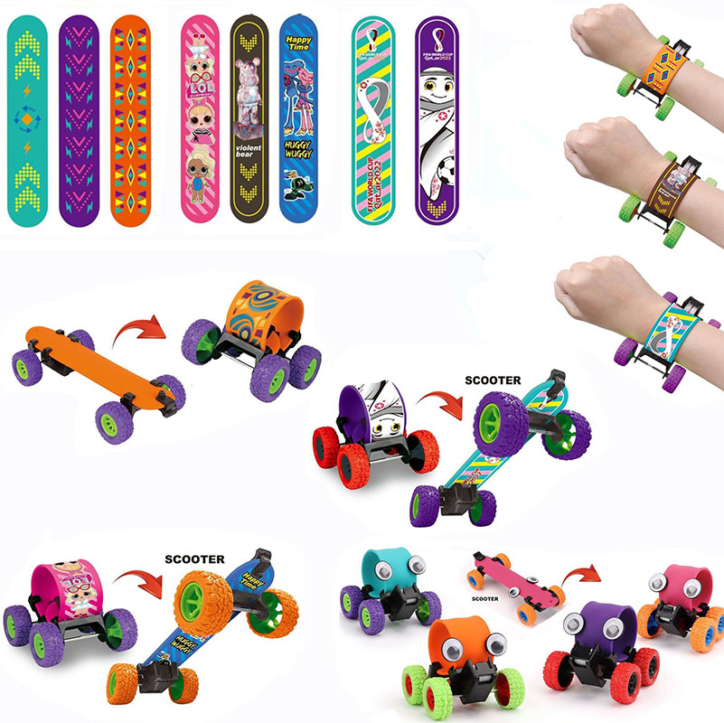 

Children's Toys Novelty Games Bracelet Deformation Scooter Recoil Cartoon Patting Belt Model Creative Collision Toy Prizes Gifts
