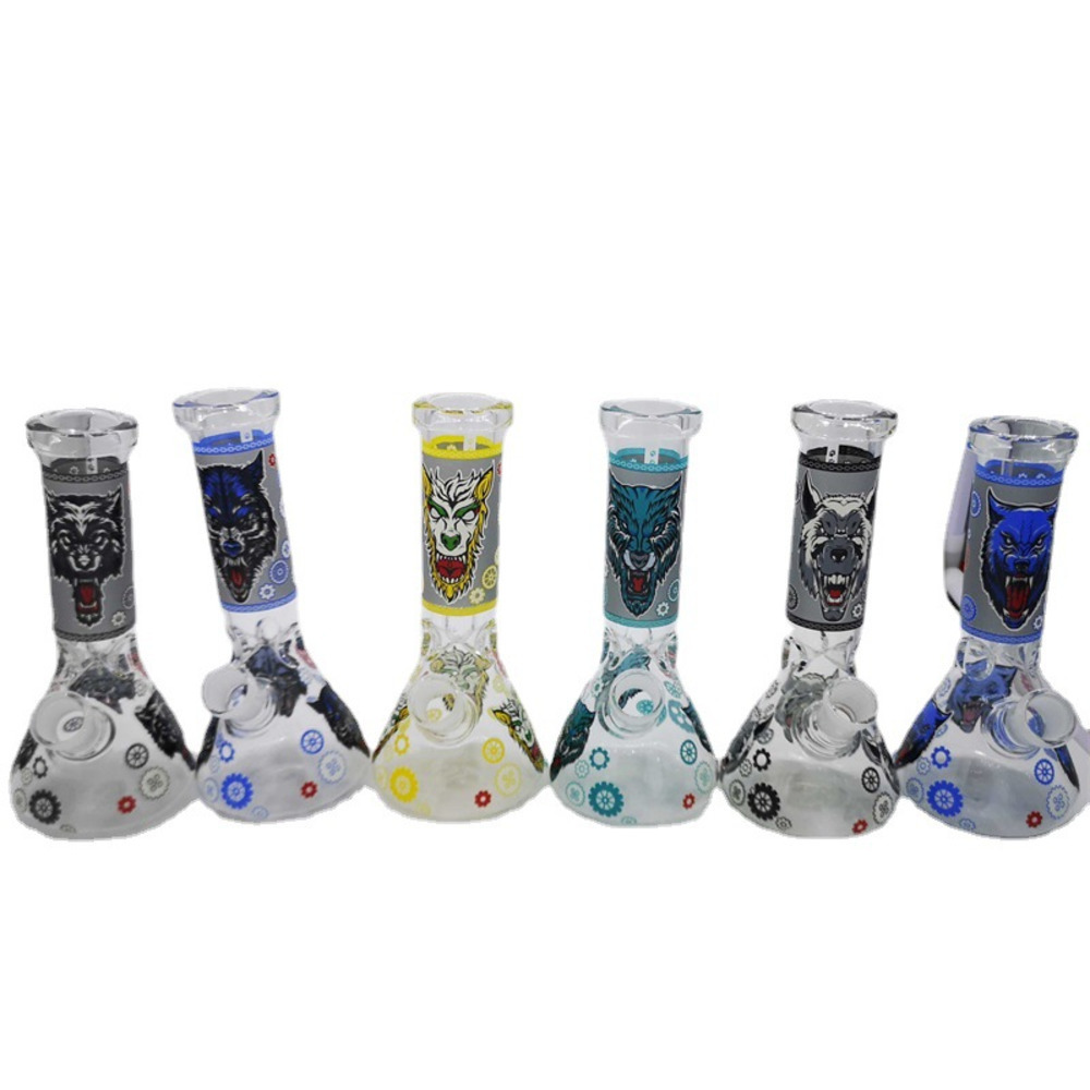 

Glow in Dark 7.8" Glass Beaker bong hookahs Ice Pinches Luminous Decals heavy glass elephant Joint smoking water pipe bongs