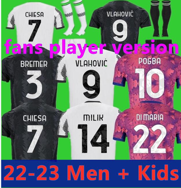 

2022 2023 juventus soccer jersey home MILIK DI MARIA VLAHOVIC KEAN POGBA CHIESA McKENNIE LOCATELLI top jerseys 22 23 Kits men Kids unifor fans player version, 12
