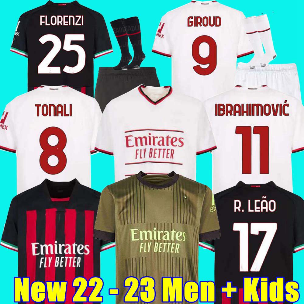 

22 23 Ac Milans GIROUD soccer jersey IBRAHIMOVIC football shirt 2022 2023 TONALI REBIC Camiseta KJAER THEO BRAHIM R.LEAO Men Kids Kit set uniforms Origi, 22/23 aldult 3rd serie a