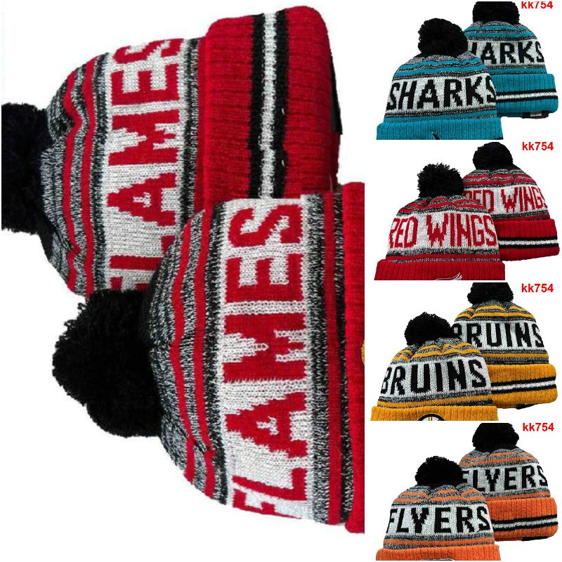 

Men Knitted Cuffed Pom Calgary Flames Beanies Hats Sport Knit Hat Striped Sideline Wool Warm Hockey Beanies Cap For Women's American All Team Skull caps a0