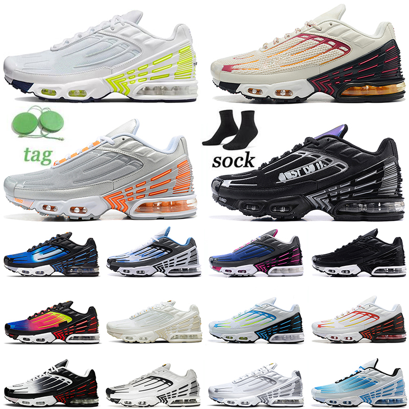 

TN Plus Tuned 3 Running Shoes 2022 With Socks III Men Women All White Black Rainbow Airs Laser Blue TNs Sport Sneakers Leather Obsidian Max Ghost Green Trainers, #7 39-46 a new york