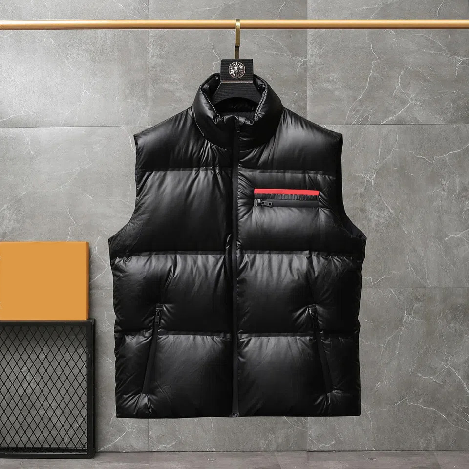 

Designer P Home Men' Vests Red Label Letters Premium Stand Collar Sleeveless White Duck Down Jacket Complete Labels Top Quality Factory Outlet, Black