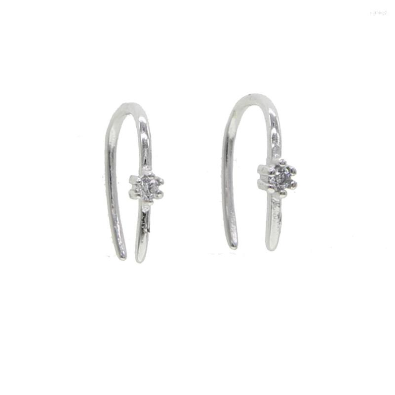 

Stud Earrings Real 925 Sterling Silver Romantic Flower Ear Cuff Single Stone Clear CZ Horn For Women Cute Girl Delicate Party Jewelry