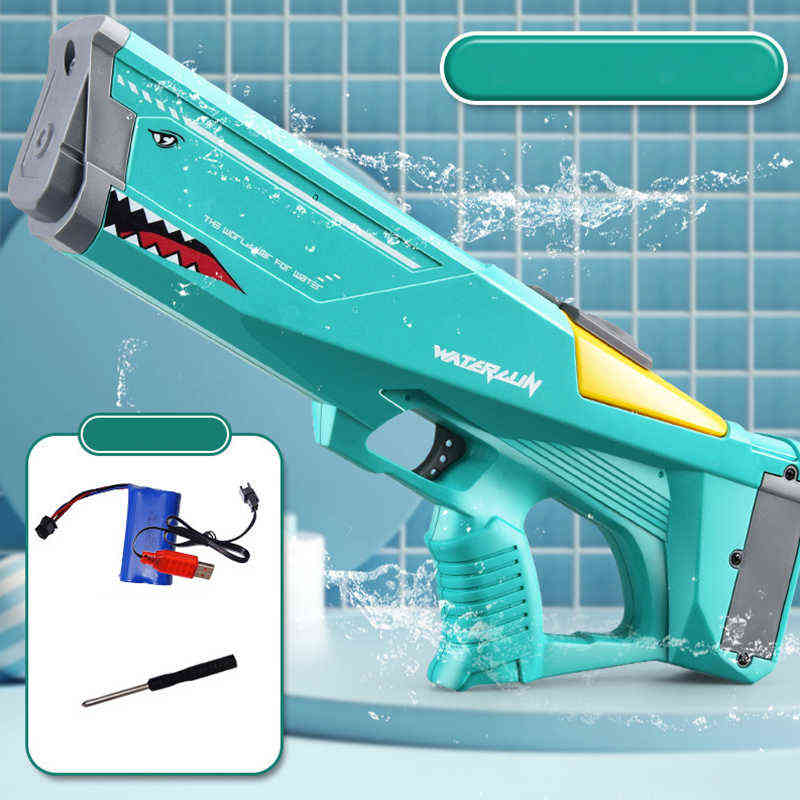 

Gun Toys Cartoon Electric Outdoor Water Gun Toys for Kid High Pressure with Battery Shark Beach Parent-child Interactive Entertainment T220907