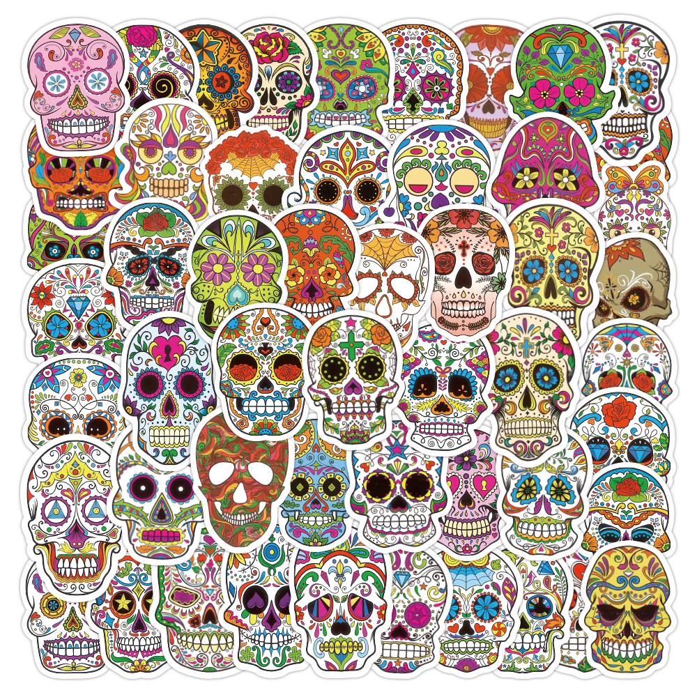 

50PCS Colorful Skull Skeleton Graffiti Stickers Pack For DIY Water Bottle Skateboard Motorcycle Travel Luggage Guitar Laptop Waterproof Car Decals