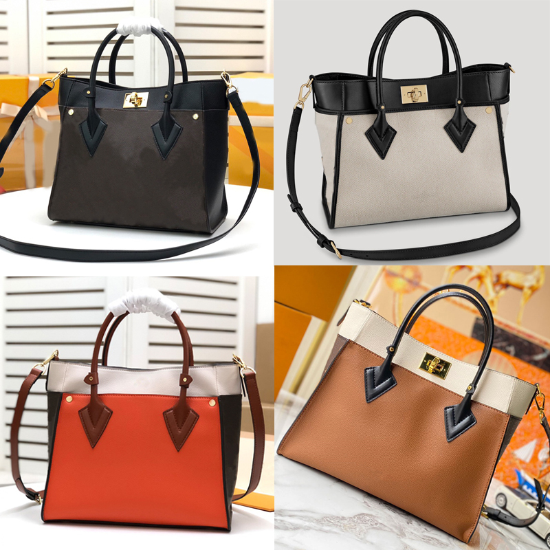 

lvs handbag MM totes designer womens on my luxury side tote bags purse elegant stiching leather shoulder bag gold lock women shopping handbag 53825 LXRR