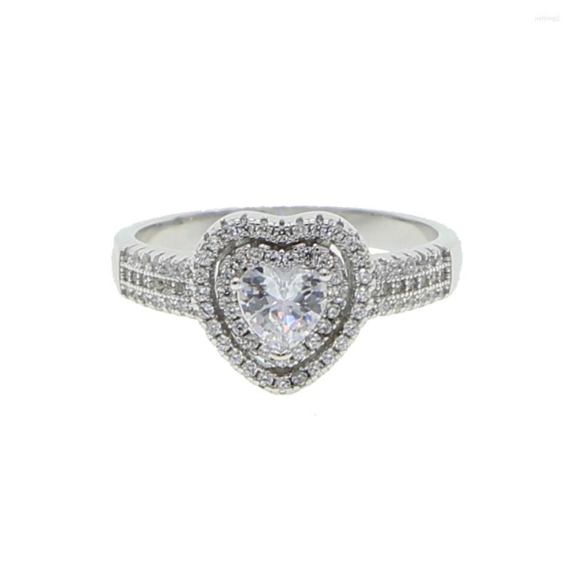 

Cluster Rings 100% 925 Sterling Silver Sparking Bling Cubic Zirconia Cute Heart Cz For Women Lover Fashion Engagement Wedding Jewelry
