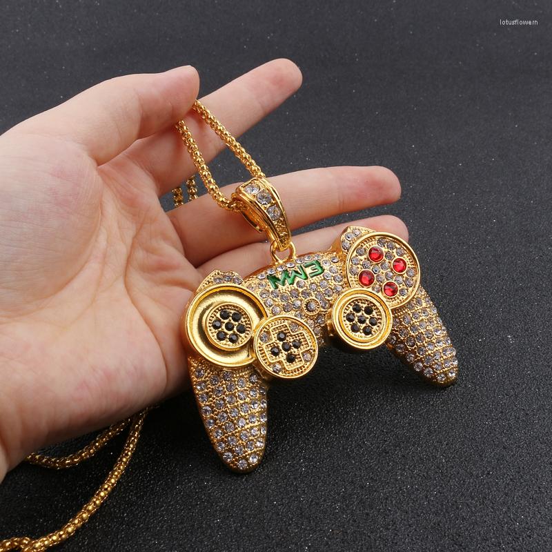 

Pendant Necklaces Hip Hop Bling Iced Out Link Chain Gold Color Game Controller Necklace Jewelry Gifts Zircon Men Punk Rapper Accessories