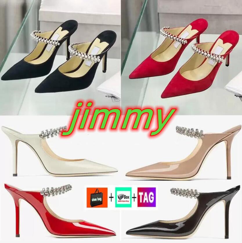 

Luxurys Dress Shoes Pumps Wedding High Heels Jimmy Sandals Crystal Strap Black Red Linen Ballet Pink Patent Heel Height Women Party London Bing Mules Slipper