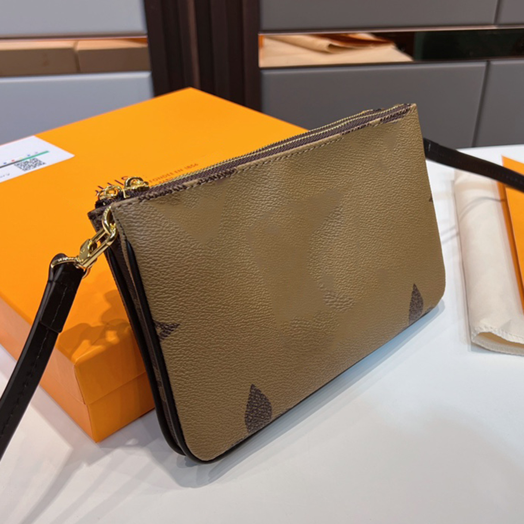 

Bags Brand Classic Double Zip Pochette Crossbody Bags High Quality Genuine Leather Old Flower Shoulder Totes Fashion Best-selling Handbags, Brown