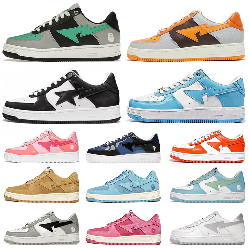 

Designer Bapesta Bapestas Baped Sta Casual Shoes Fashion Mens Womens Color Camo Combo Pink Grey Black Red Black White Blue Orange Sports Sneakers Trainers, 36-45 blue suede