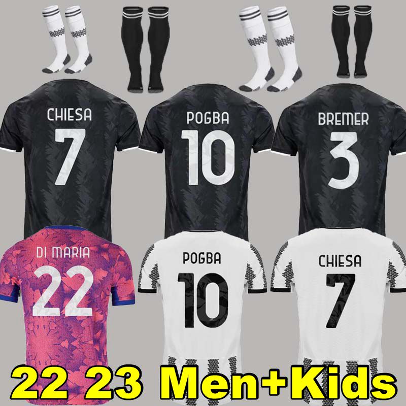 

22 23 DI MARIA soccer jersey VLAHOVIC POGBA LOCATELLI CHIESA McKENNIE ARTHUR BONUCCI CUADRADO football shirt Men Kids kit sets camiseta maglia maillot, 22 23 away +ucl