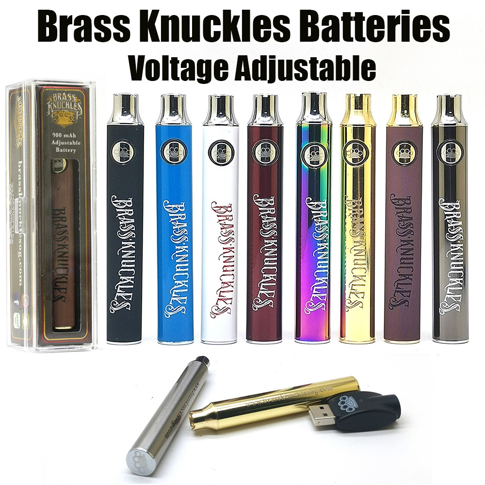 

BK Battery Brass Knuckles Batteries E Cigarette Vape Pen 900mAh Gold Wooden SS Rainbow Black Preheat 8 Colors VV For Thick Oil Cartridges